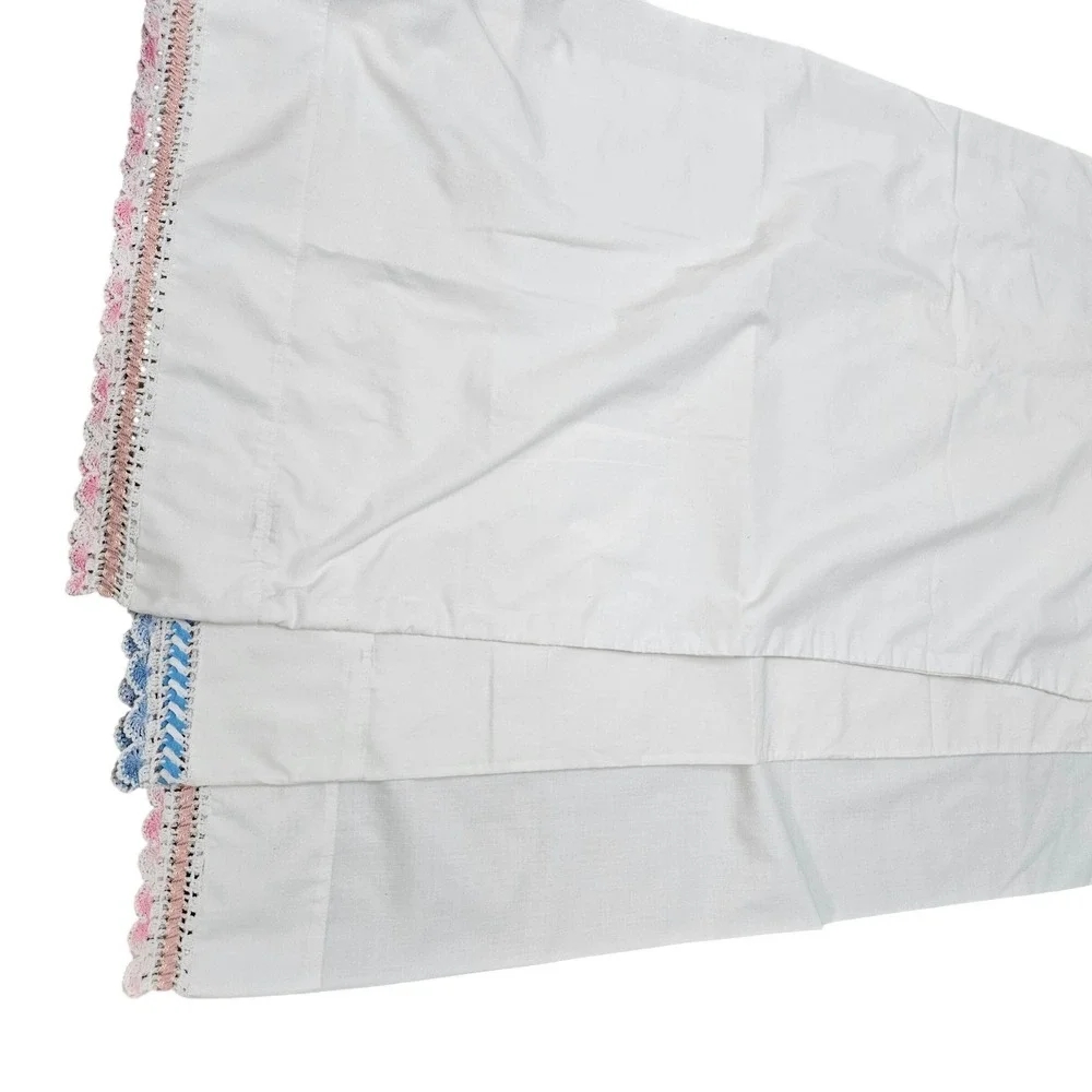 Cannon Pacific Pillowcase Set Standard White Pink Blue Crochet Lace Vintage 3pc